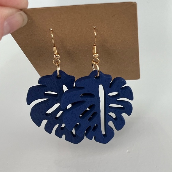 PALM EARRINGS | Wood | Blue | NWT - Picture 3 of 5